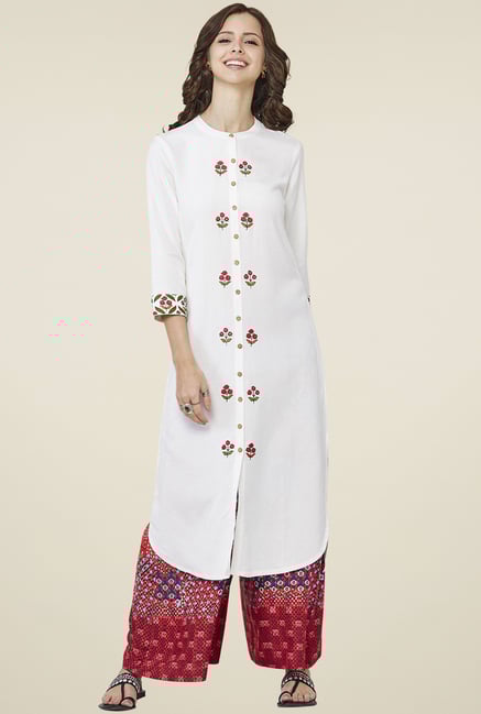 Global Desi White Round Neck Printed Kurta Global Desi White Round Neck Printed Kurta