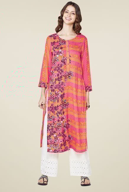 Global Desi Coral Printed Regular Fit Kurta Global Desi Coral Printed Regular Fit Kurta