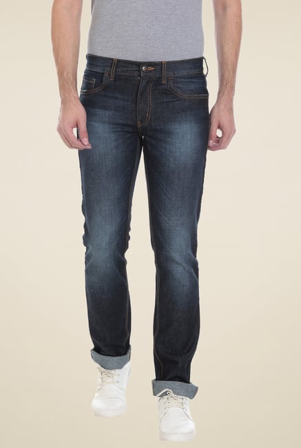 Vudu Dark Blue Mid Rise Cotton Jeans Vudu Dark Blue Mid Rise Cotton Jeans