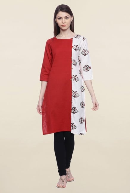 Mytri Red & White Printed Cotton Kurti Mytri Red & White Printed Cotton Kurti