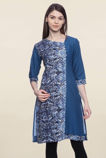 Mytri Blue Printed Cotton Kurti Mytri Blue Printed Cotton Kurti