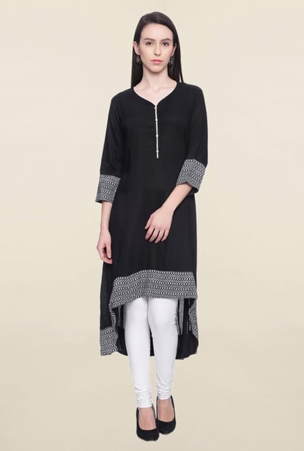 Mytri Black Solid Rayon Anarkali Kurti Mytri Black Solid Rayon Anarkali Kurti
