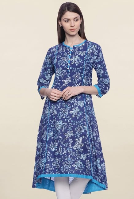 Mytri Dark Blue Printed Other A Line Kurti Mytri Dark Blue Printed Other A Line Kurti