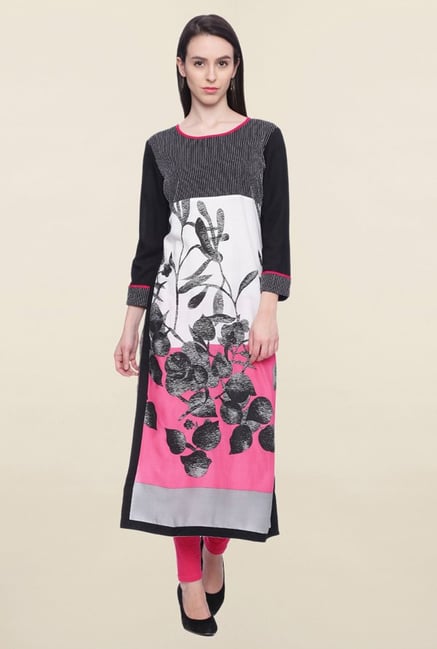 Mytri Black & Pink Printed Rayon Kurta Mytri Black & Pink Printed Rayon Kurta
