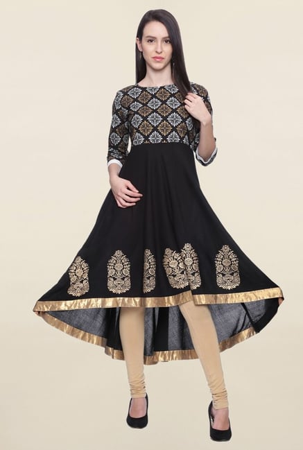 Mytri Black Printed Rayon Anarkali Kurti Mytri Black Printed Rayon Anarkali Kurti