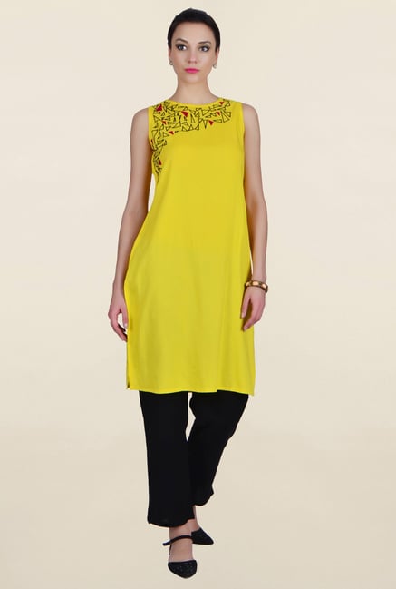 Juniper Yellow Embroidered Kurta Juniper Yellow Embroidered Kurta