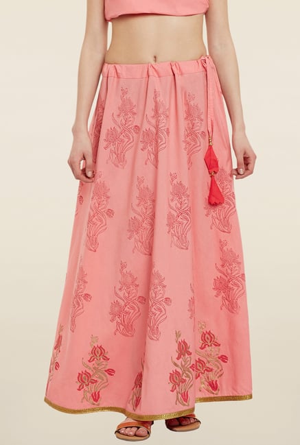 9rasa Peach Floral Print Skirt 9rasa Peach Floral Print Skirt