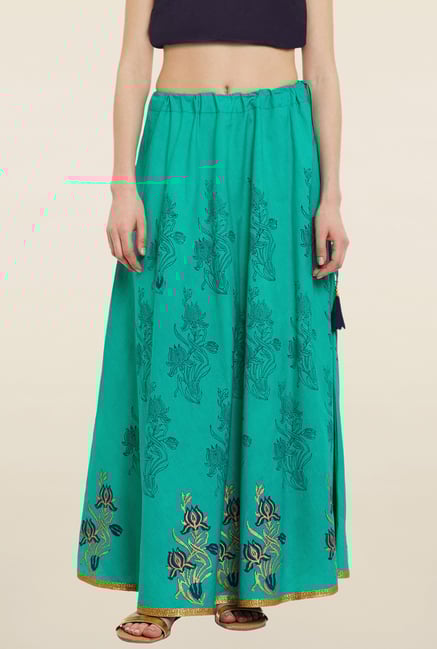 9rasa Teal Floral Print Skirt 9rasa Teal Floral Print Skirt