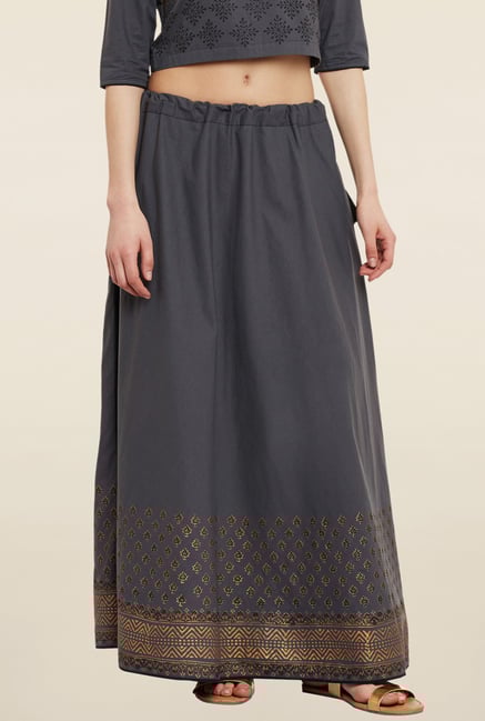 9rasa Grey Block Print Skirt 9rasa Grey Block Print Skirt