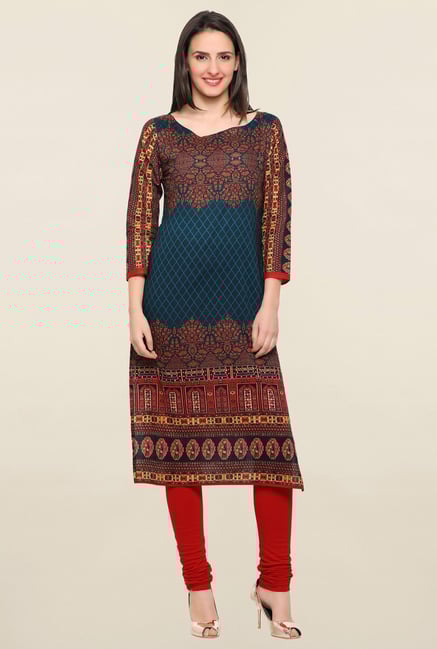 Ahalyaa Navy & Red Printed Kurta Ahalyaa Navy & Red Printed Kurta
