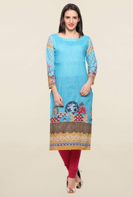 Ahalyaa Turquoise Printed Kurta Ahalyaa Turquoise Printed Kurta