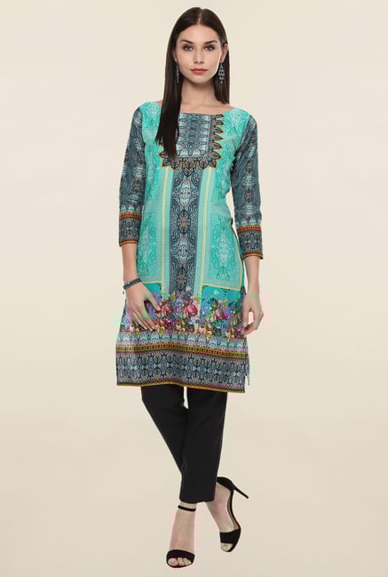 Ahalyaa Turquoise Printed Kurti Ahalyaa Turquoise Printed Kurti