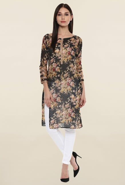 Ahalyaa Black Floral Print Kurti Ahalyaa Black Floral Print Kurti