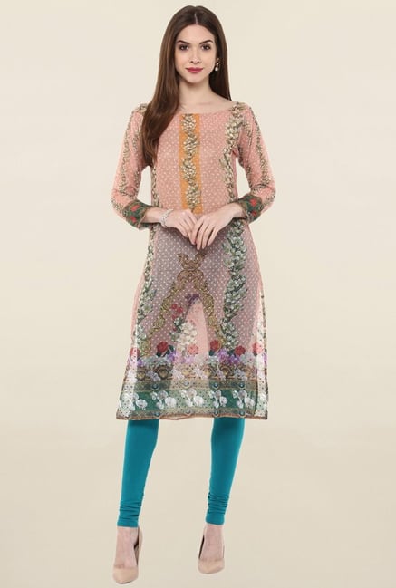 Ahalyaa Peach Floral Print Kurta Ahalyaa Peach Floral Print Kurta