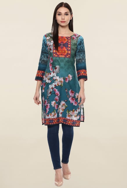 Ahalyaa Green Floral Print Kurti Ahalyaa Green Floral Print Kurti