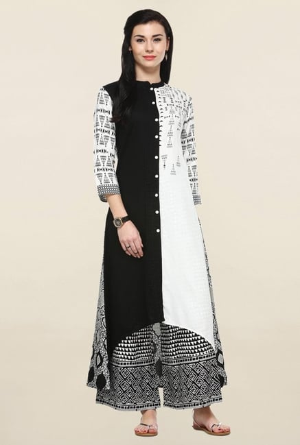 Varanga Black & White Printed Kurta With Palazzo Varanga Black & White Printed Kurta With Palazzo