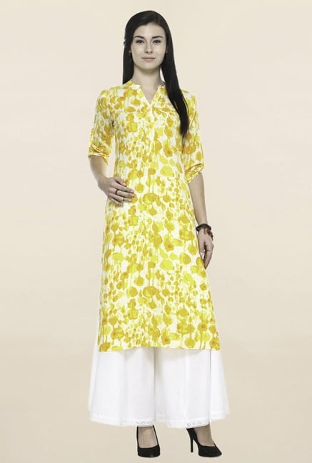 Varanga Yellow & White Printed Kurta With Palazzo Varanga Yellow & White Printed Kurta With Palazzo