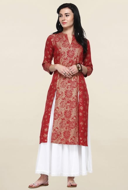 Varanga Maroon & White Printed Kurta With Palazzo Varanga Maroon & White Printed Kurta With Palazzo