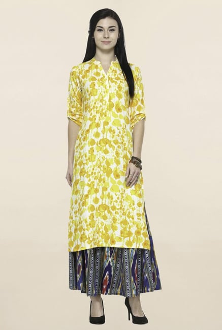 Varanga Yellow Printed Kurta With Palazzo Varanga Yellow Printed Kurta With Palazzo