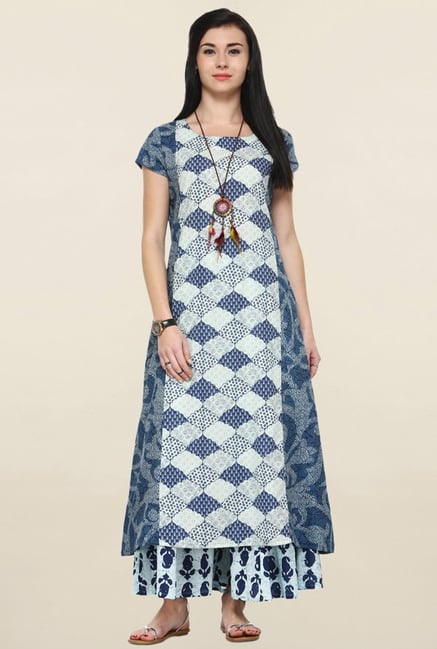 Varanga Blue Printed Kurta With Palazzo Varanga Blue Printed Kurta With Palazzo