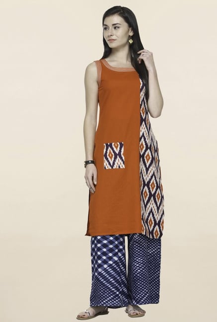 Varanga Orange & Navy Printed Kurta With Palazzo Varanga Orange & Navy Printed Kurta With Palazzo