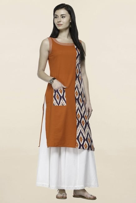 Varanga Orange & White Printed Kurta With Palazzo Varanga Orange & White Printed Kurta With Palazzo