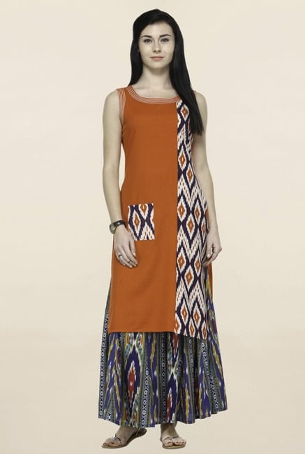 Varanga Orange Printed Kurta With Palazzo Varanga Orange Printed Kurta With Palazzo