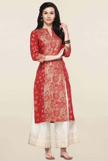 Varanga Maroon & White Printed Kurta With Palazzo Varanga Maroon & White Printed Kurta With Palazzo