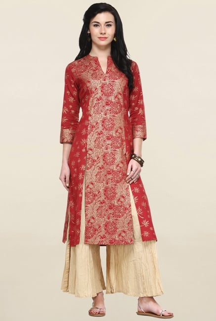 Varanga Maroon & Beige Printed Kurta With Palazzo Varanga Maroon & Beige Printed Kurta With Palazzo