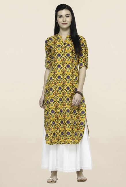 Varanga Yellow & White Printed Kurta With Palazzo Varanga Yellow & White Printed Kurta With Palazzo