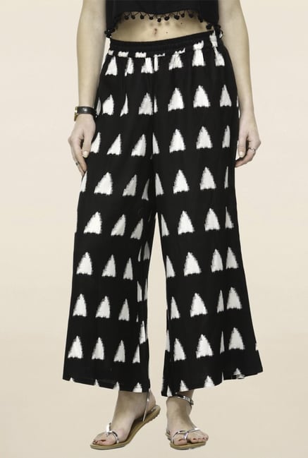 Varanga Black Geometric Print Flared Palazzo Varanga Black Geometric Print Flared Palazzo