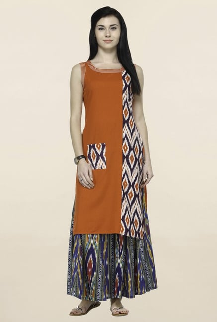 Varanga Orange Printed Straight Kurta Varanga Orange Printed Straight Kurta