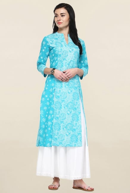 Varanga Turquoise Printed Straight Kurta Varanga Turquoise Printed Straight Kurta