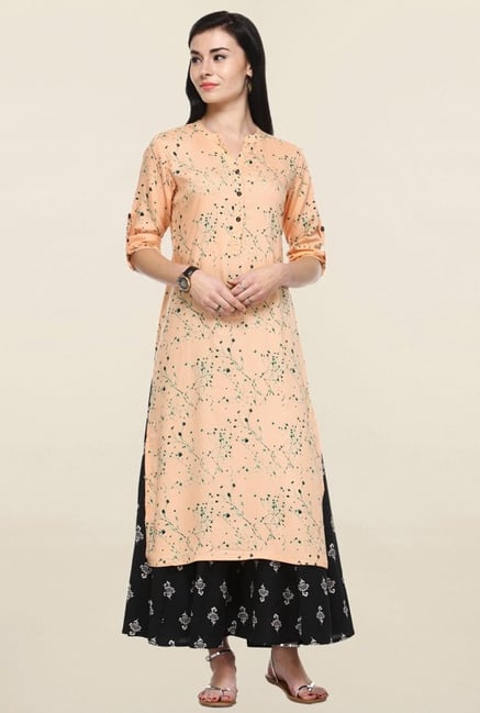 Varanga Peach Printed Straight Kurta Varanga Peach Printed Straight Kurta