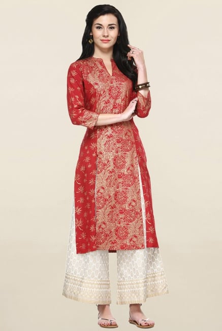 Varanga Maroon Printed Straight Kurta Varanga Maroon Printed Straight Kurta