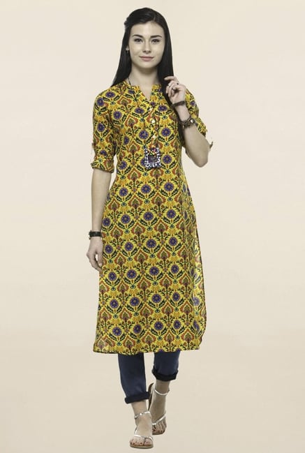 Varanga Yellow Printed Straight Kurta Varanga Yellow Printed Straight Kurta