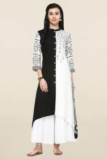 Varanga Black & White Printed A Line Kurta Varanga Black & White Printed A Line Kurta