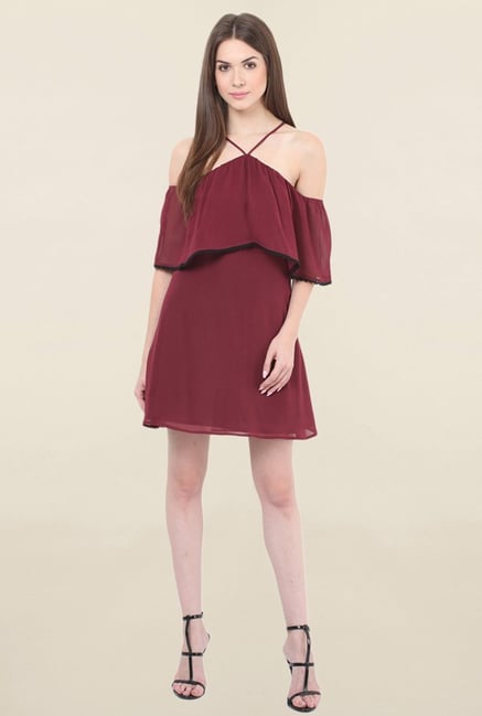 Honey & B Maroon Off Shoulder Dress Honey & B Maroon Off Shoulder Dress