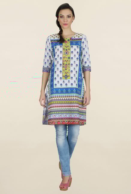 Juniper White & Blue Printed Kurti Juniper White & Blue Printed Kurti