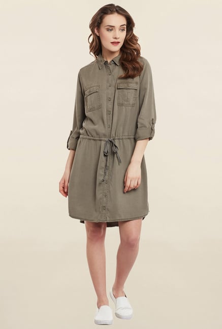 Mocking Bird Khaki Shirt Collar Dress Mocking Bird Khaki Shirt Collar Dress