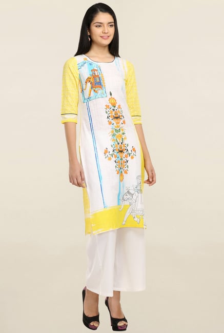 Aurelia Off White & Yellow Floral Print Kurta Aurelia Off White & Yellow Floral Print Kurta