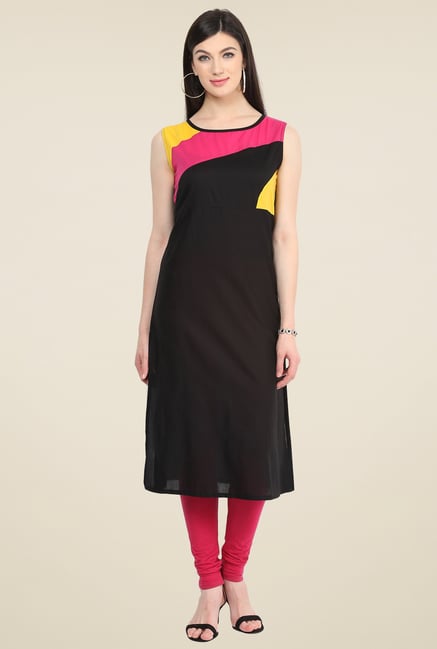 Pannkh Black Cotton Sleeveless Kurti Pannkh Black Cotton Sleeveless Kurti