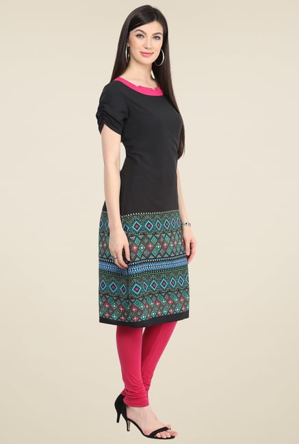 Pannkh Black Regular Fit Printed Kurti Pannkh Black Regular Fit Printed Kurti