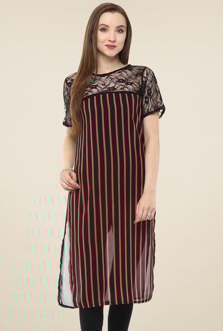 Pannkh Black Striped Lace Kurti Pannkh Black Striped Lace Kurti