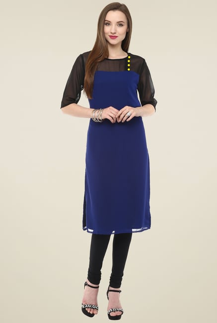 Pannkh Blue & Black Regular Fit Kurti Pannkh Blue & Black Regular Fit Kurti