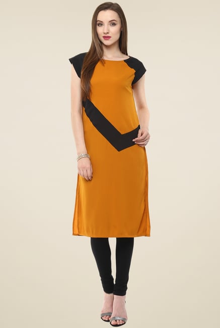 Pannkh Mustard & Black Regular Fit Kurti Pannkh Mustard & Black Regular Fit Kurti