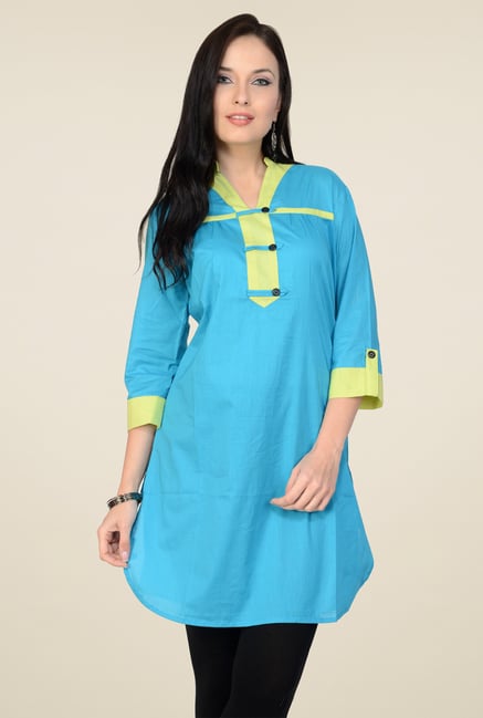 Pannkh Blue Regular Fit 3/4th Sleeves Kurti Pannkh Blue Regular Fit 3/4th Sleeves Kurti