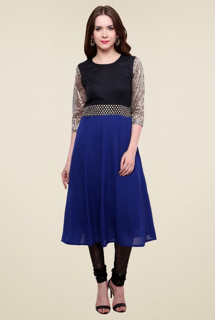 Pannkh Royal Blue Round Neck Regular Fit Kurti Pannkh Royal Blue Round Neck Regular Fit Kurti