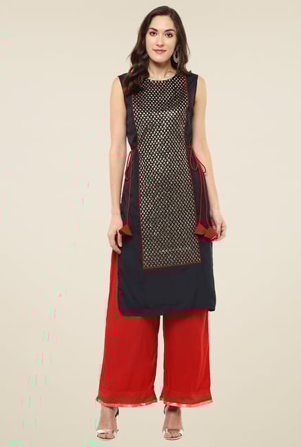 Pannkh Black Round Neck Sleeveless Kurti Pannkh Black Round Neck Sleeveless Kurti