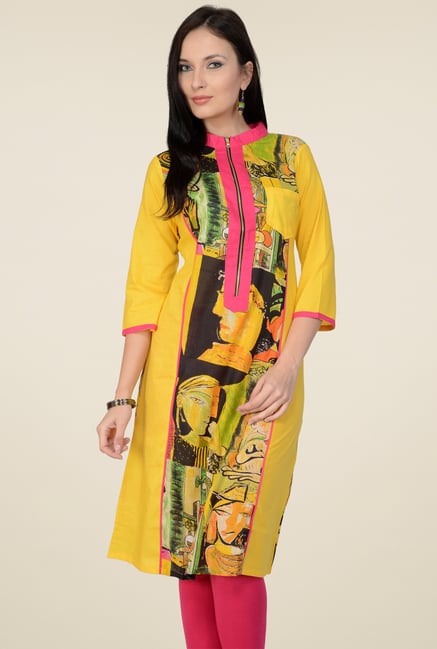 Pannkh Yellow 3/4th Sleeves Printed Kurti Pannkh Yellow 3/4th Sleeves Printed Kurti